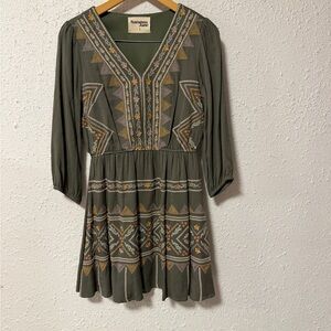Savanna Jane Olive Embroidered Long Sleeve Dress